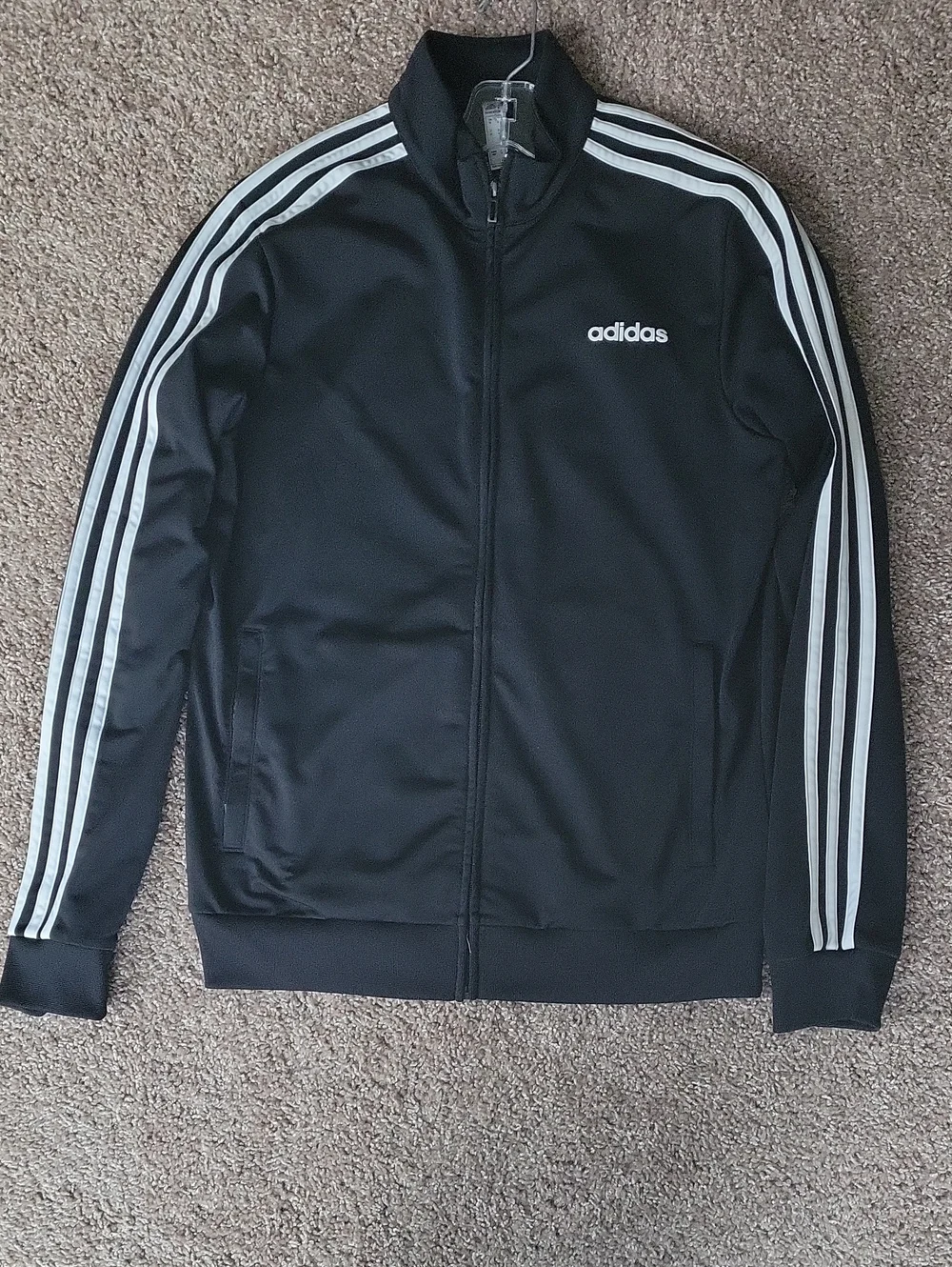 adidas Black Track Jacket with White Three Stripes